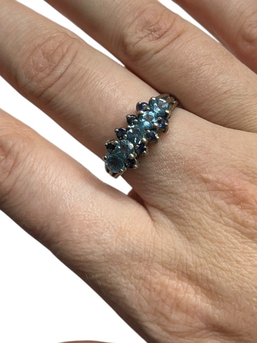 Vintage Sterling Silver Blue Topaz and Sapphire Ring Size 10